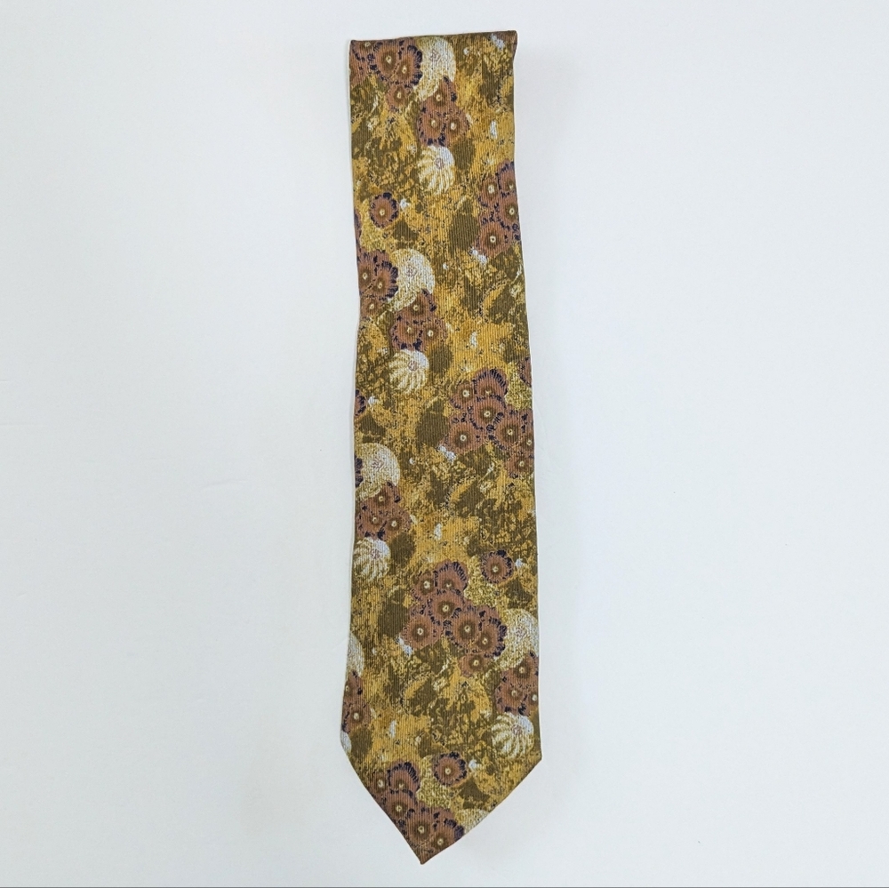 Brioni 100% Silk Floral Abstract Print Tie Gold Brown One Size